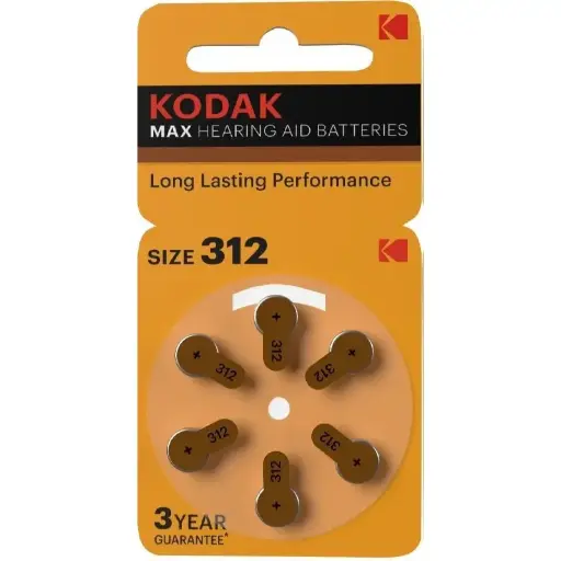 [P312/30423305] PILAS AUDIFONO MARRON KODAK MAX P312 / PR41 1,45V (PACK 6)