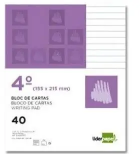 [00653] BLOC CARTAS LIDERPAPEL CUARTO RAYADO 40 H 60GR