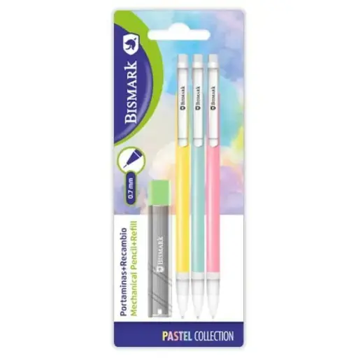 [331261] PACK 3 PORTAMINAS PASTEL 0.7mm + CAJA 12 MINAS - BISMARK -