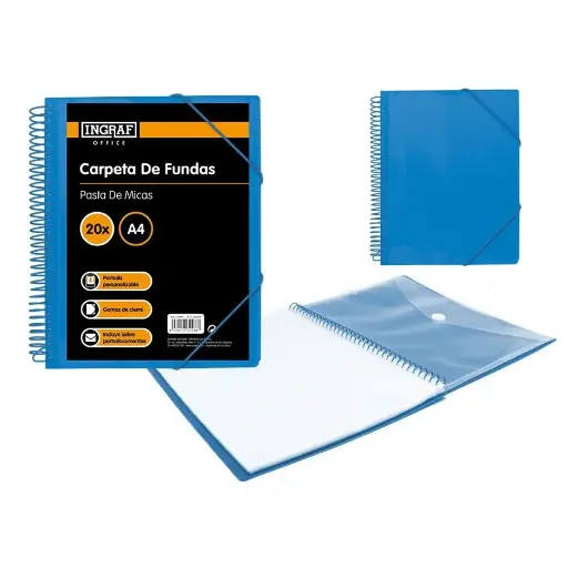 [332488] CARPETA 20 FUNDAS AZUL - POLIPROPILENO - INGRAF OFFICE -