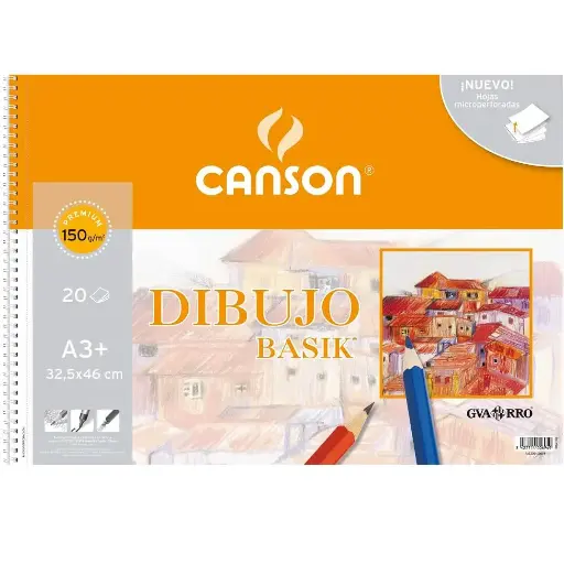 [C200400694] BLOC DIBUJO BASIK ESPIRAL 20H A3+ 150GR MICROPERFORADO PACK 10 UD BLANCO NATURAL - CANSON -