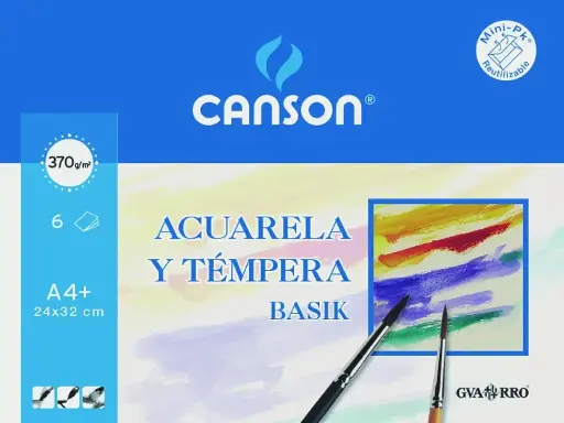 [C400110488] PAPEL DE ACUARELA Y TÉMPERA BASIK 6 HOJAS A4+ 370GRS - CANSON -